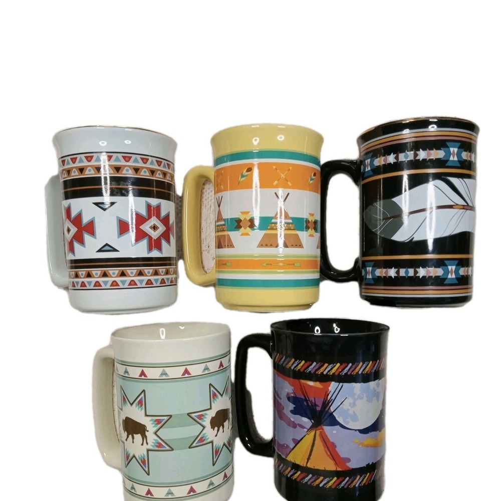 St. Labre Indian School Friends Society Lot of 5 Cups  Native Artwork Montana